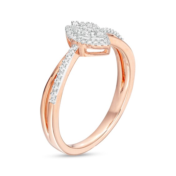 0.15 CT. T.W. Marquise-Shaped Multi-Diamond Frame Split Shank Promise Ring in Sterling Silver with 14K Rose Gold Plate
