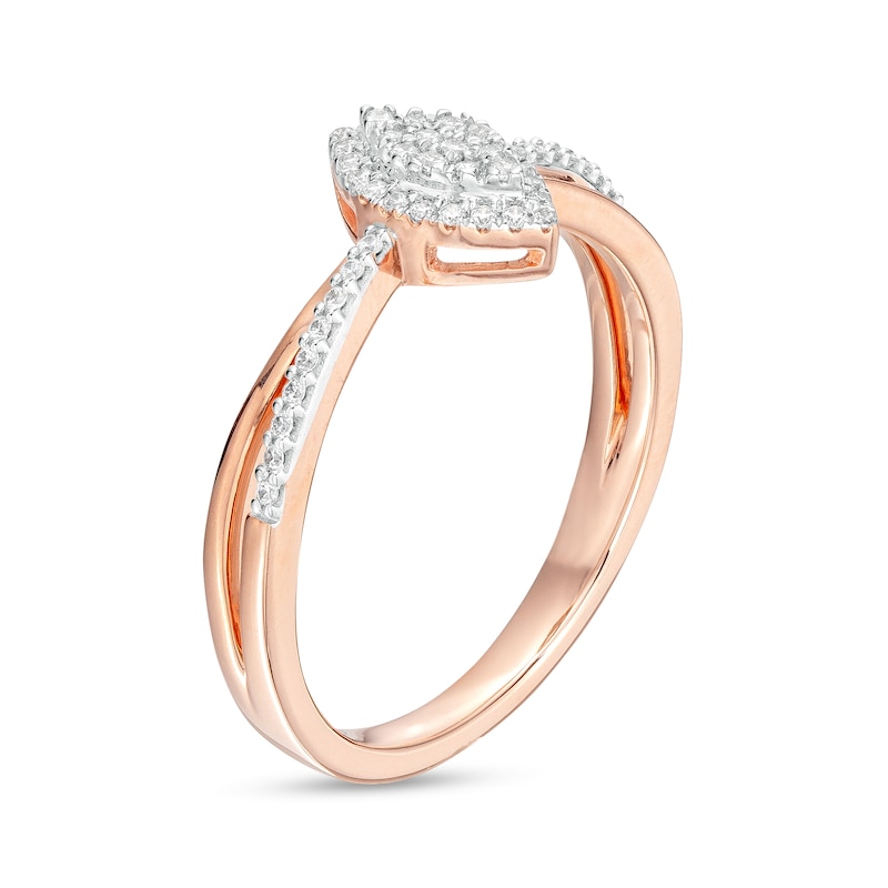 Main Image 3 of 0.15 CT. T.W. Marquise-Shaped Multi-Diamond Frame Split Shank Promise Ring in Sterling Silver with 14K Rose Gold Plate