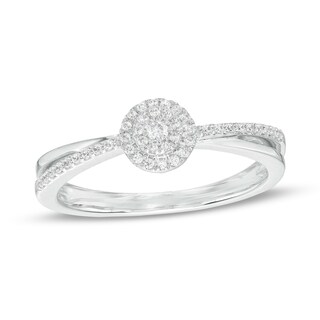 0.15 CT. T.W. Multi-Diamond Frame Split Shank Promise Ring in Sterling Silver
