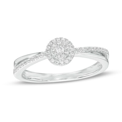 0.15 CT. T.W. Multi-Diamond Frame Split Shank Promise Ring in Sterling Silver