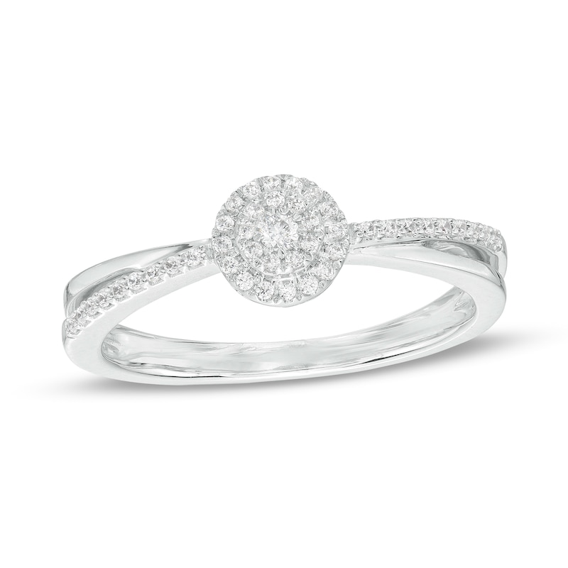 Main Image 1 of 0.15 CT. T.W. Multi-Diamond Frame Split Shank Promise Ring in Sterling Silver