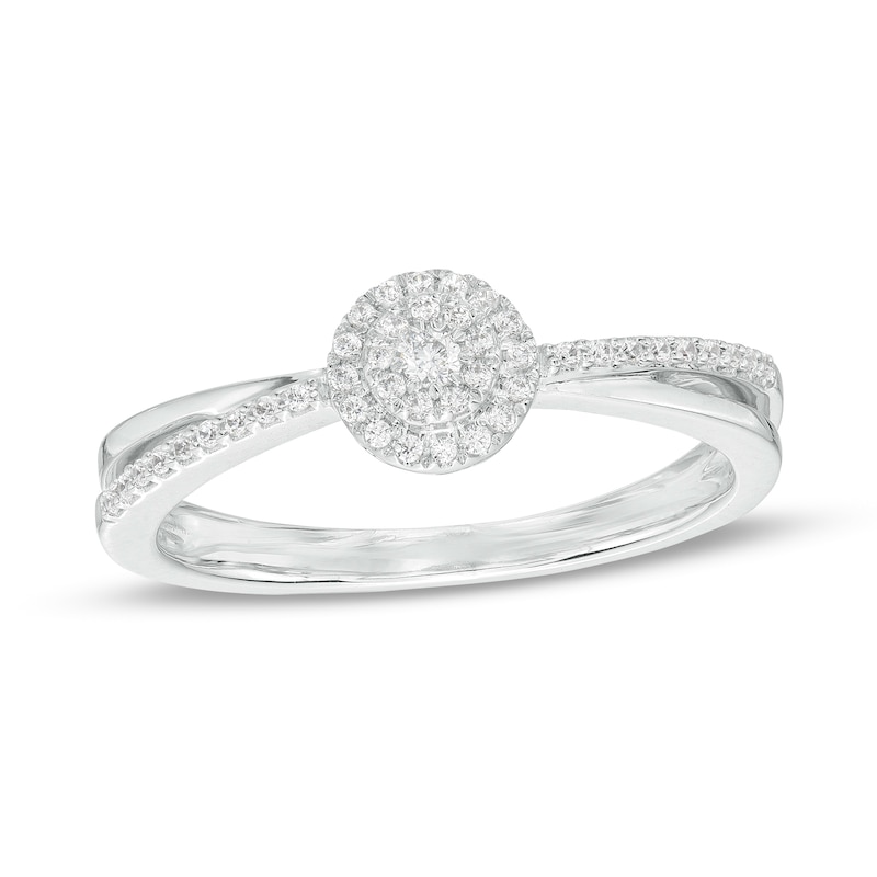 0.15 CT. T.W. Multi-Diamond Frame Split Shank Promise Ring in Sterling Silver