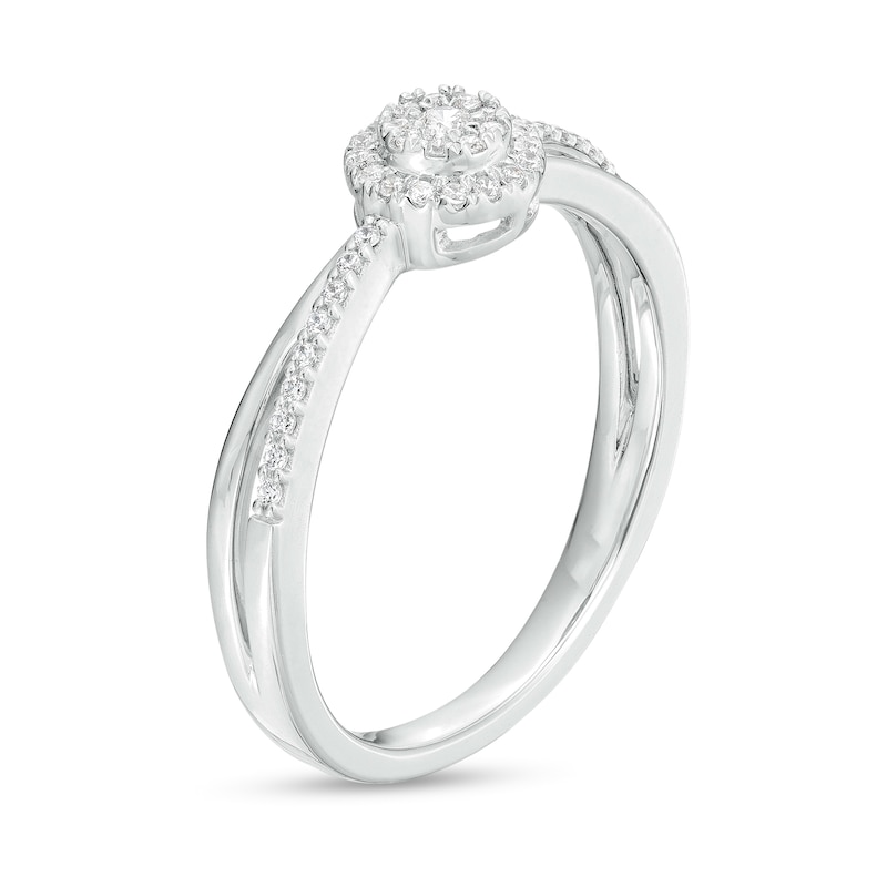 Main Image 3 of 0.15 CT. T.W. Multi-Diamond Frame Split Shank Promise Ring in Sterling Silver