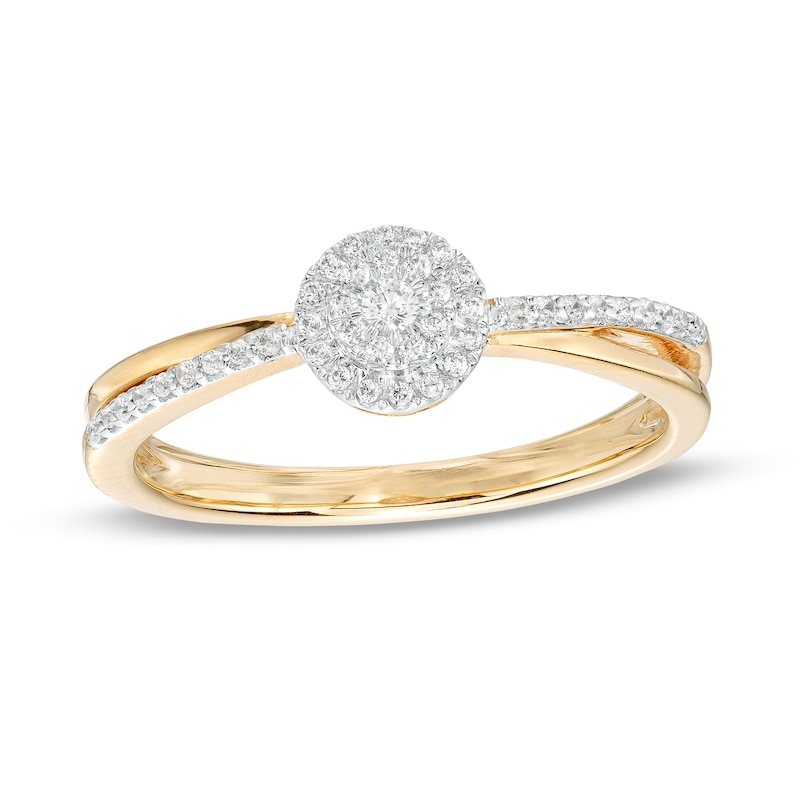 0.15 CT. T.W. Multi-Diamond Frame Split Shank Promise Ring in Sterling Silver with 14K Gold Plate