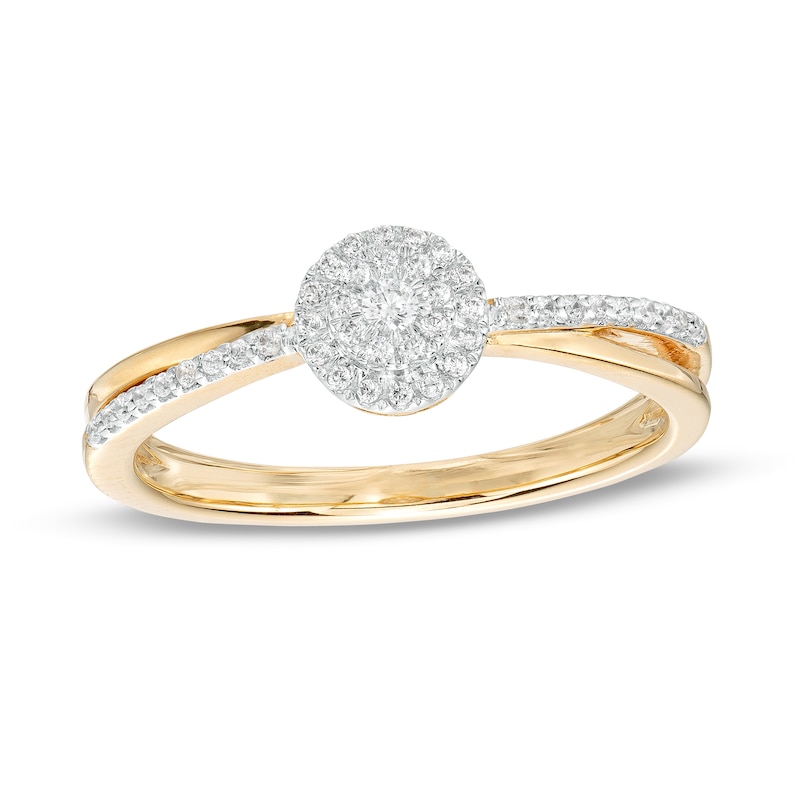 Main Image 1 of 0.15 CT. T.W. Multi-Diamond Frame Split Shank Promise Ring in Sterling Silver with 14K Gold Plate