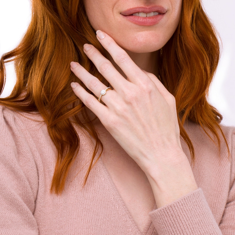 Main Image 2 of 0.15 CT. T.W. Multi-Diamond Frame Split Shank Promise Ring in Sterling Silver with 14K Gold Plate