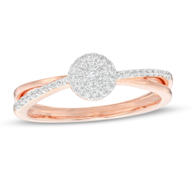 0.15 CT. T.W. Multi-Diamond Frame Split Shank Promise Ring in Sterling Silver with 14K Rose Gold Plate|Peoples Jewellers