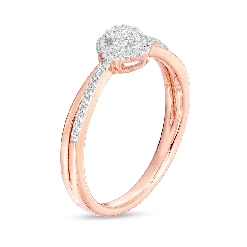Main Image 3 of 0.15 CT. T.W. Multi-Diamond Frame Split Shank Promise Ring in Sterling Silver with 14K Rose Gold Plate