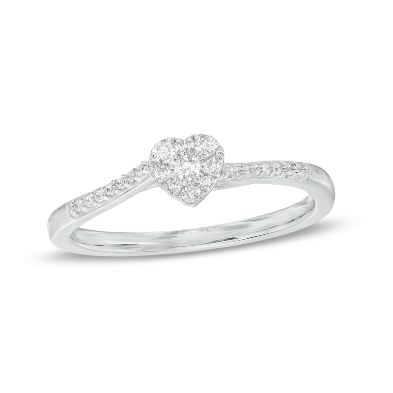 0.15 CT. T.W. Heart-Shaped Multi-Diamond Dainty Promise Ring in Sterling Silver