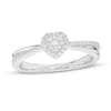Thumbnail Image 1 of 0.15 CT. T.W. Heart-Shaped Multi-Diamond Frame Split Shank Promise Ring in Sterling Silver