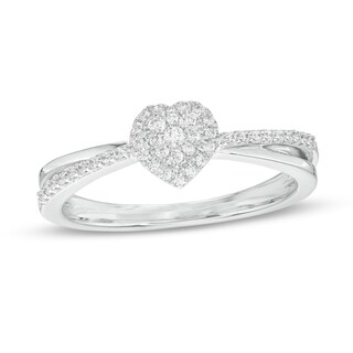0.15 CT. T.W. Heart-Shaped Multi-Diamond Frame Split Shank Promise Ring in Sterling Silver