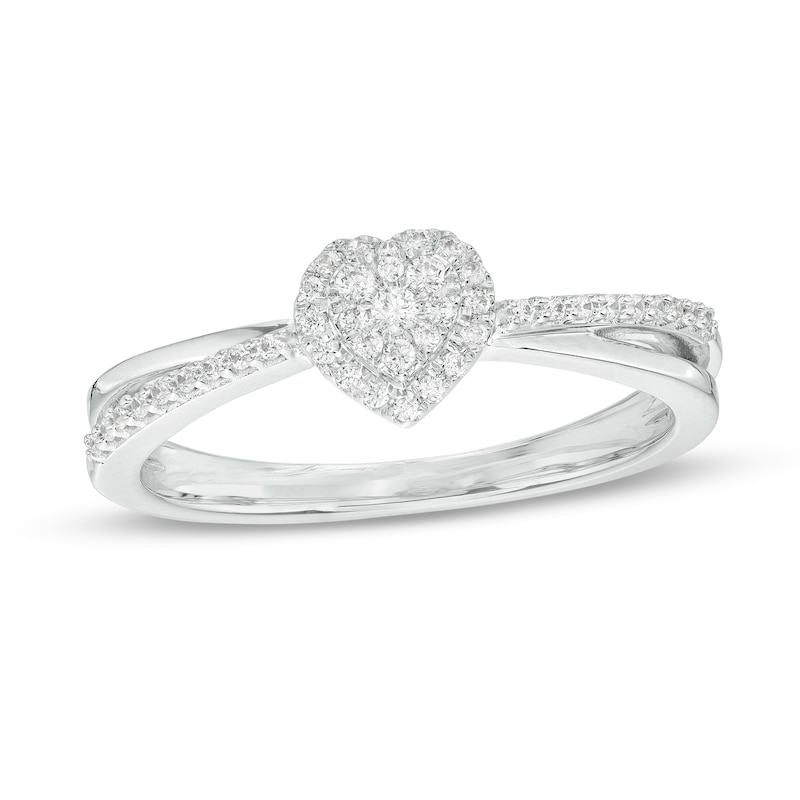 0.15 CT. T.W. Heart-Shaped Multi-Diamond Frame Split Shank Promise Ring in Sterling Silver|Peoples Jewellers