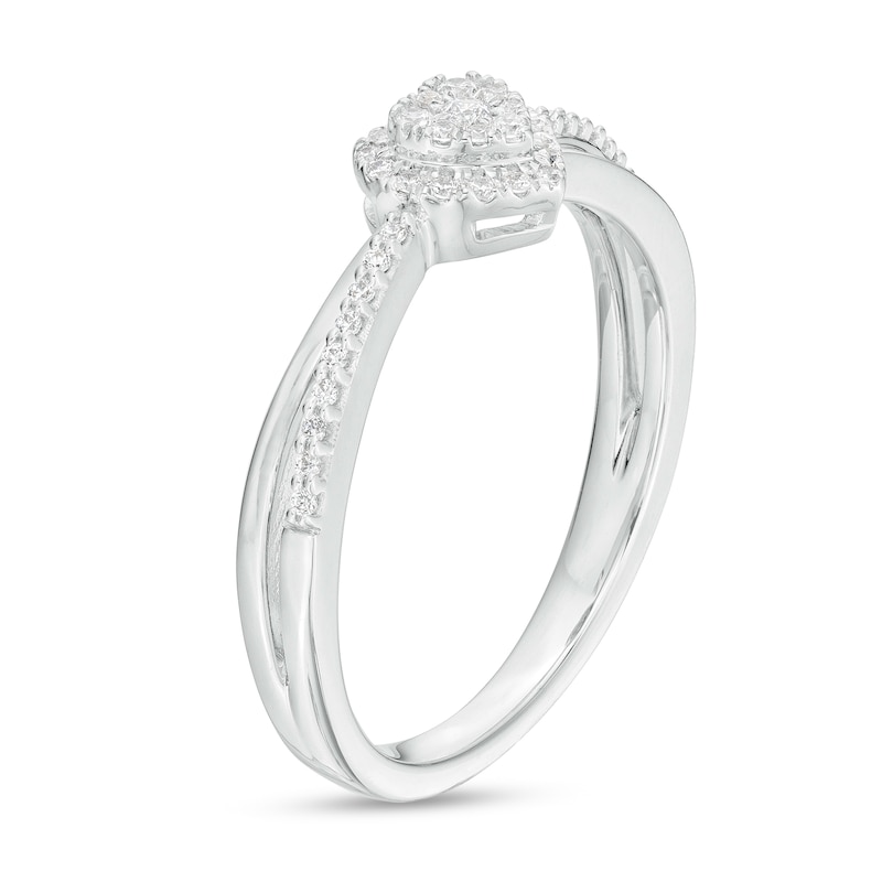 Main Image 3 of 0.15 CT. T.W. Heart-Shaped Multi-Diamond Frame Split Shank Promise Ring in Sterling Silver