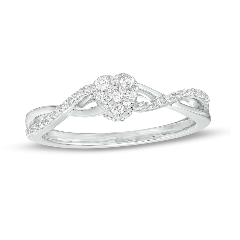 0.15 CT. T.W. Heart-Shaped Multi-Diamond Twist Shank Promise Ring in Sterling Silver