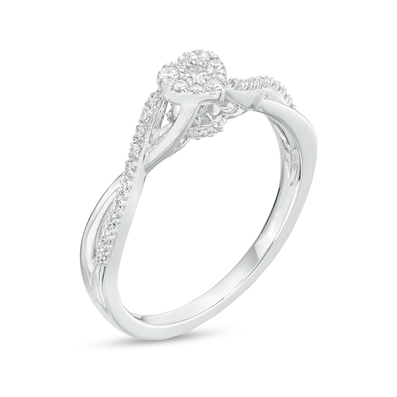 Main Image 3 of 0.15 CT. T.W. Heart-Shaped Multi-Diamond Twist Shank Promise Ring in Sterling Silver