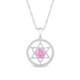 5.0mm Pink and White Lab-Created Sapphire Star of David in Circle Pendant in Sterling Silver
