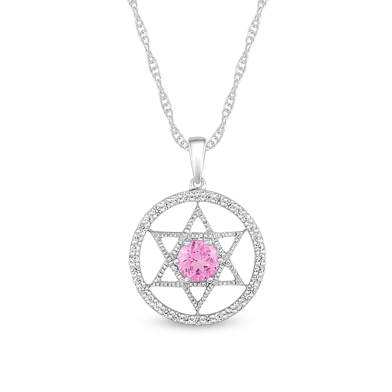 Main Image 1 of 5.0mm Pink and White Lab-Created Sapphire Star of David in Circle Pendant in Sterling Silver