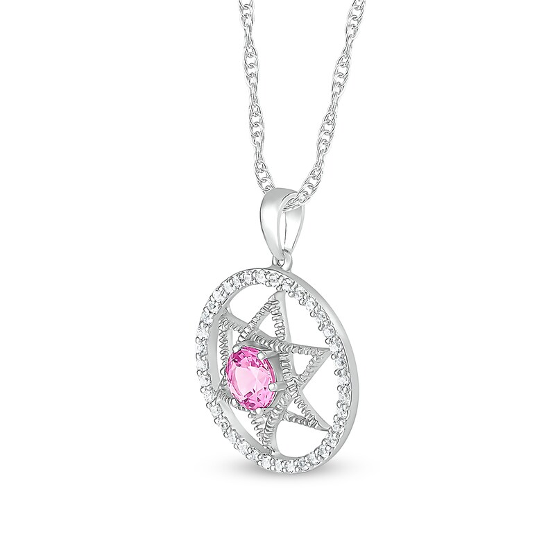 Main Image 2 of 5.0mm Pink and White Lab-Created Sapphire Star of David in Circle Pendant in Sterling Silver