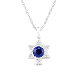 6.0mm Blue and White Lab-Created Sapphire Star of David Pendant in Sterling Silver