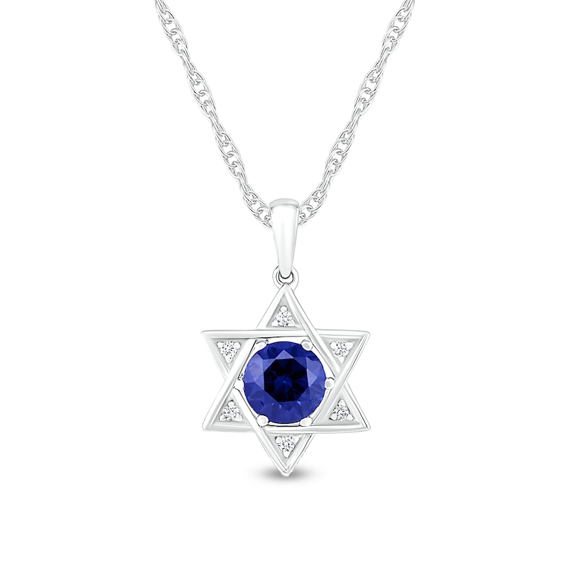 Main Image 1 of 6.0mm Blue and White Lab-Created Sapphire Star of David Pendant in Sterling Silver