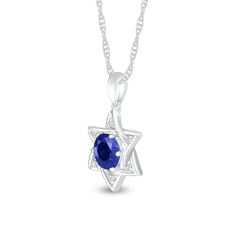 Main Image 2 of 6.0mm Blue and White Lab-Created Sapphire Star of David Pendant in Sterling Silver