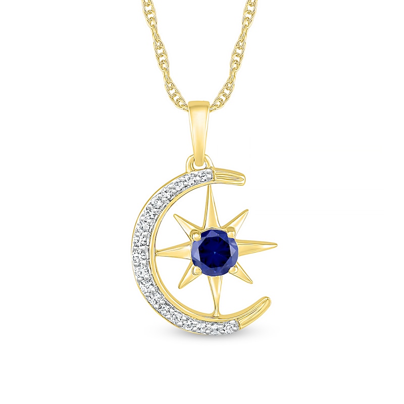 4.0mm Blue and White Lab-Created Sapphire Star and Crescent Moon Pendant in Sterling Silver with 14K Gold Plate