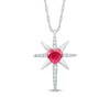 6.0mm Heart-Shaped Lab-Created Ruby and White Lab-Created Sapphire Eight-Point Star Cross Pendant in Sterling Silver