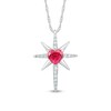 Thumbnail Image 0 of 6.0mm Heart-Shaped Lab-Created Ruby and White Lab-Created Sapphire Eight-Point Star Cross Pendant in Sterling Silver