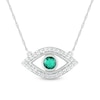 4.0mm Lab-Created Emerald and White Lab-Created Sapphire Evil Eye Necklace in Sterling Silver