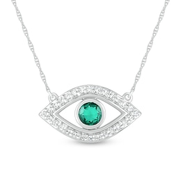 4.0mm Lab-Created Emerald and White Lab-Created Sapphire Evil Eye Necklace in Sterling Silver