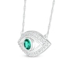 4.0mm Lab-Created Emerald and White Lab-Created Sapphire Evil Eye Necklace in Sterling Silver