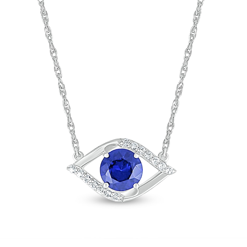 Main Image 1 of 6.0mm Blue and White Lab-Created Sapphire Bypass Evil Eye Necklace in Sterling Silver