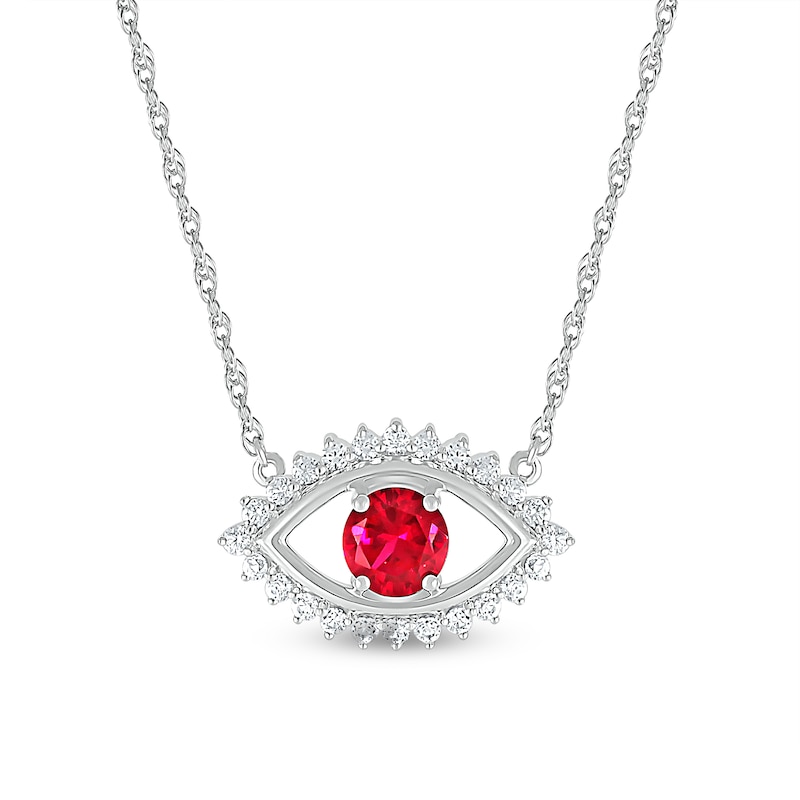 5.0mm Lab-Created Ruby and White Lab-Created Sapphire Sunburst Evil Eye Necklace in Sterling Silver
