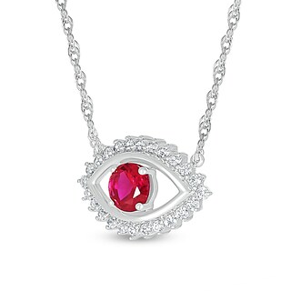 5.0mm Lab-Created Ruby and White Lab-Created Sapphire Sunburst Evil Eye Necklace in Sterling Silver