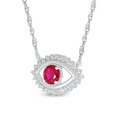5.0mm Lab-Created Ruby and White Lab-Created Sapphire Sunburst Evil Eye Necklace in Sterling Silver