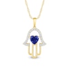 Thumbnail Image 1 of 5.0mm Heart-Shaped Blue and White Lab-Created Sapphire Hamsa Pendant in Sterling Silver with 14K Gold Plate