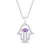 Thumbnail Image 1 of Sideways Marquise Amethyst Beaded Frame Hamsa Pendant in Sterling Silver