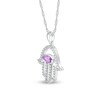 Thumbnail Image 2 of Sideways Marquise Amethyst Beaded Frame Hamsa Pendant in Sterling Silver