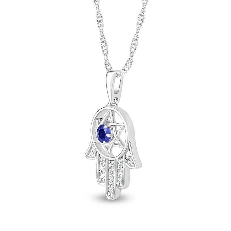 Main Image 2 of 3.0mm Blue and White Lab-Created Sapphire Star of David in Hamsa Pendant in Sterling Silver