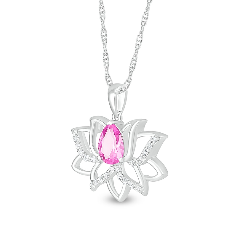 Pear-Shaped Pink and White Lab-Created Sapphire Lotus Flower Pendant in Sterling Silver