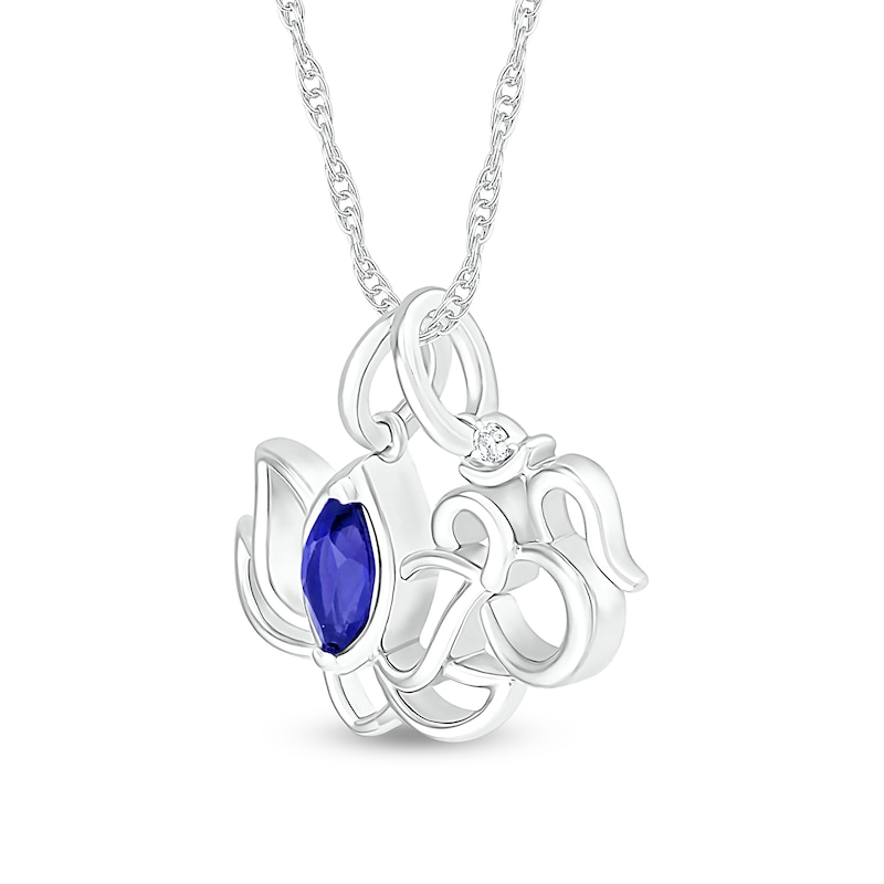 Marquise Blue and White Lab-Created Sapphire Lotus Flower and Om Symbol Pendant in Sterling Silver