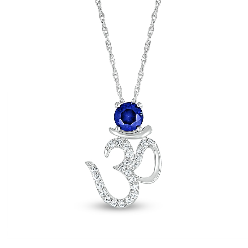 Main Image 1 of 5.0mm Blue and White Lab-Created Sapphire Om Symbol Pendant in Sterling Silver