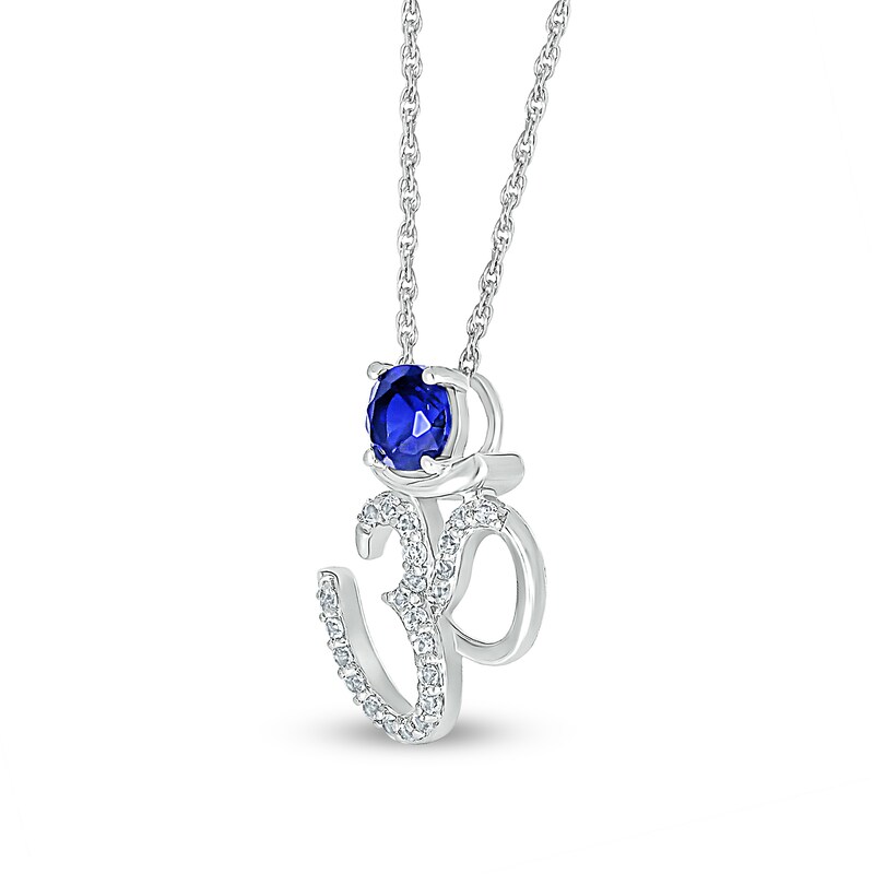 Main Image 2 of 5.0mm Blue and White Lab-Created Sapphire Om Symbol Pendant in Sterling Silver
