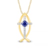 4.0mm Blue and White Lab-Created Sapphire Cross Ichthus Pendant in Sterling Silver with 14K Gold Plate