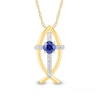 Thumbnail Image 0 of 4.0mm Blue and White Lab-Created Sapphire Cross Ichthus Pendant in Sterling Silver with 14K Gold Plate