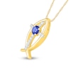 4.0mm Blue and White Lab-Created Sapphire Cross Ichthus Pendant in Sterling Silver with 14K Gold Plate