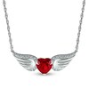 7.0mm Heart-Shaped Lab-Created Ruby and White Lab-Created Sapphire Angel Wings Necklace in Sterling Silver