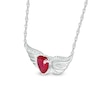 7.0mm Heart-Shaped Lab-Created Ruby and White Lab-Created Sapphire Angel Wings Necklace in Sterling Silver