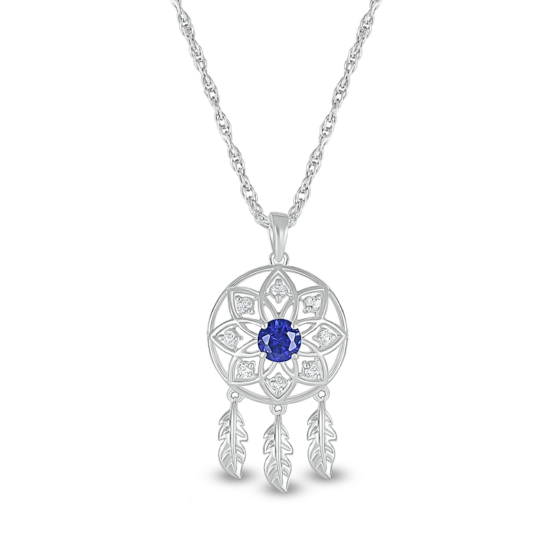 5.0mm Blue and White Lab-Created Sapphire Mandala Dream Catcher Pendant in Sterling Silver