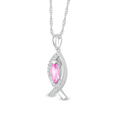 Marquise Pink and White Lab-Created Sapphire Bypass Ichthus Pendant in Sterling Silver